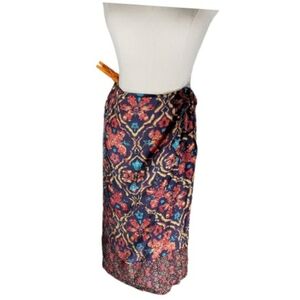 Jones New York Collection Silk Faux Wrap Skirt Abstract 16 Dark Floral Career